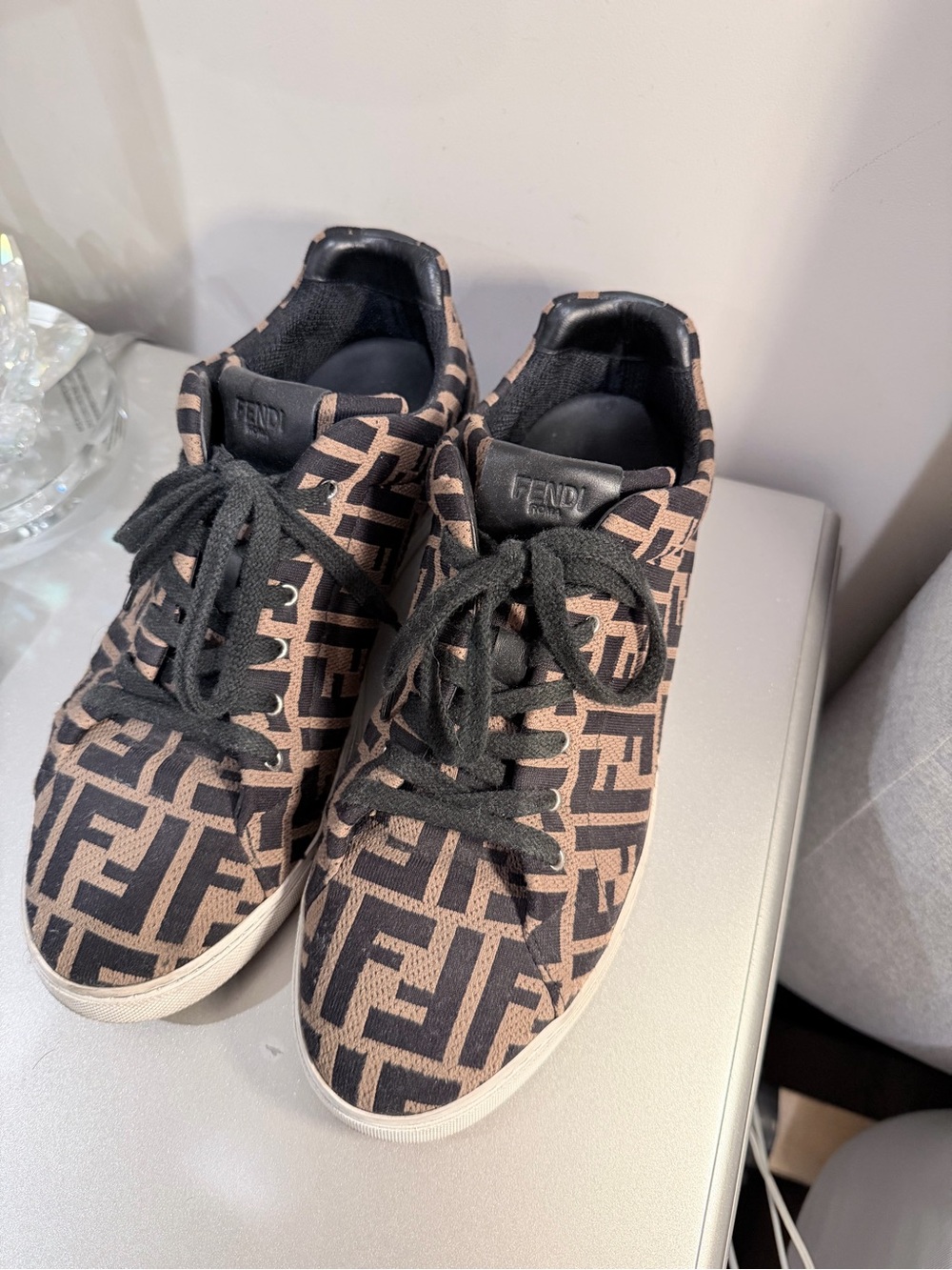 Fendi Monogram Slip-On Sneakers in Brown and Black